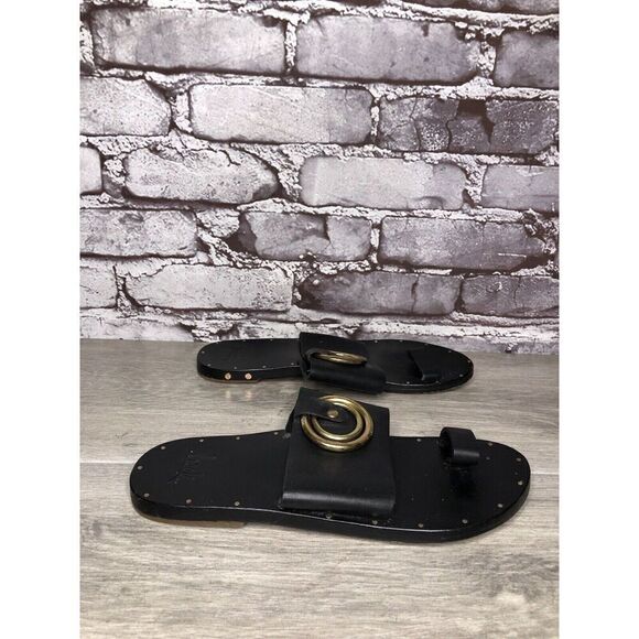 Beek Black Leather Handmade Gold Toe Ring Flats Sandals Women Sz 7M US/38EU - Picture 12 of 16